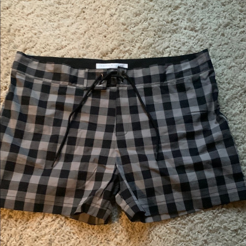 Parke & Ronen Black and Gray Checked Swim Trunks